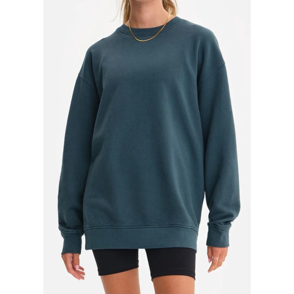 MATE THE LABEL ORGANIC OVERSIZED FLEECE CREWNECK SWEATSHIRT MID BLUE‎ NWT